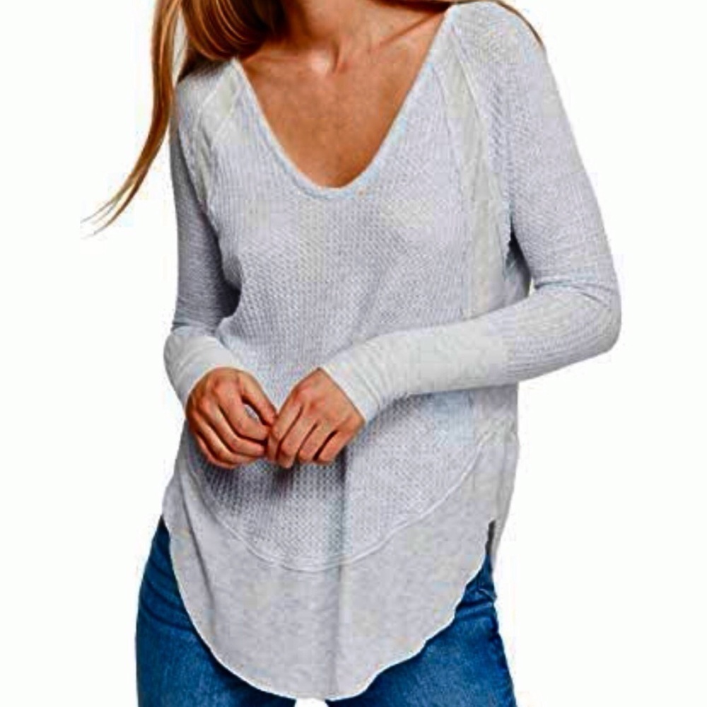 Free People Catalina Thermal Top Cloud Heather Blue NWT